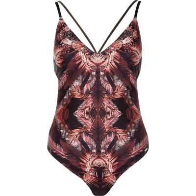 Pink feather print swimsuit